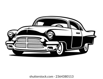 Black and white illustration of a vintage car