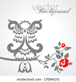 Black and white illustration vintage Owl . Vector illustration.