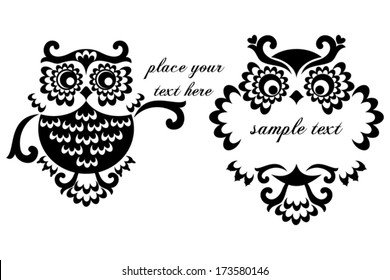 Black and white illustration vintage Owls with a place for Your text. Vector illustration. 