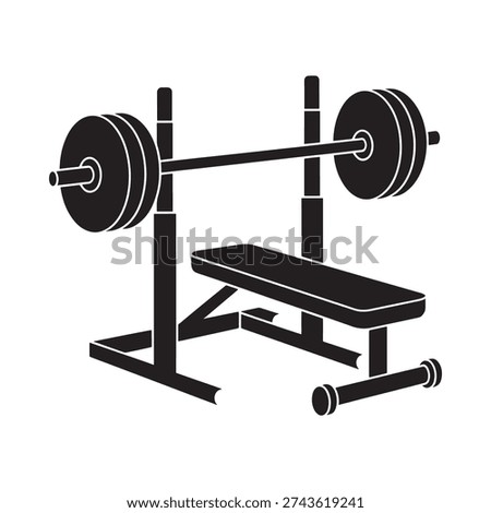 Black and white illustration of a weightlifting bench press machine