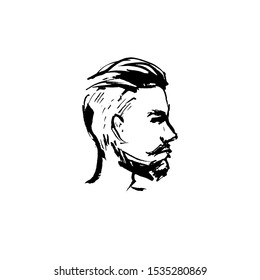 Black and white illustration of a well-groomed man with a fashionable haircut.