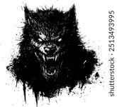 Black and white illustration of a werewolf