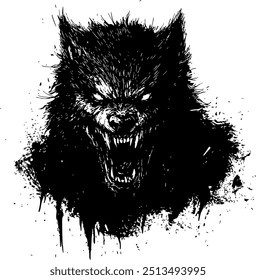 Black and white illustration of a werewolf