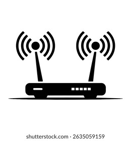 Black and White Illustration of a WiFi Router with Dual Antennas