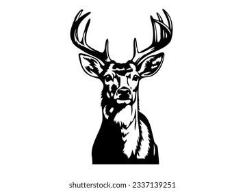 Black and white illustration of wild deer 