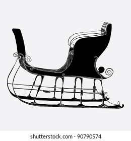 Black and white illustration of Santa´s winter sleigh.