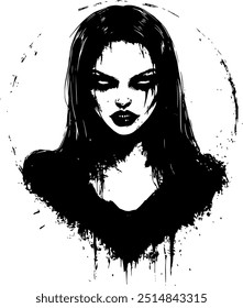 Black and white illustration of a witch
