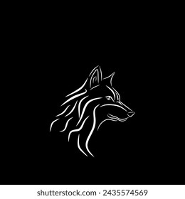 Schwarz-Weiß-Illustration eines Wolfskopfes