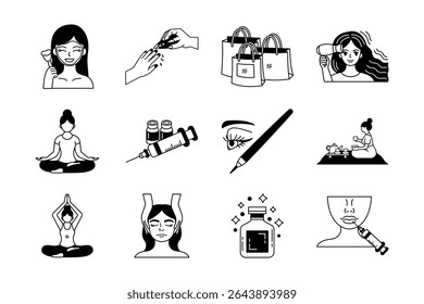 black and white illustration of woman activity wellness beauty and health