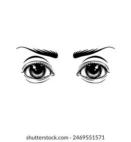 black and white illustration of a woman's eyes