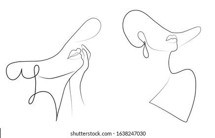 Black and white illustration of women in hats