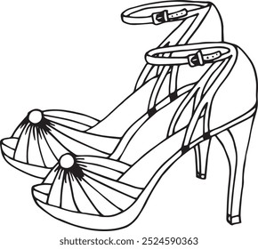 Ilustración en blanco y negro del Vector de tacones altos de las mujeres
