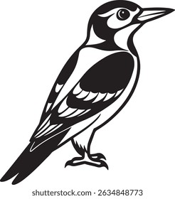 Black and white illustration of a woodpecker bird