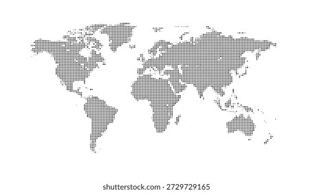 Ilustración en blanco y negro de un mapa del mundo en un estilo pixelado