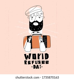 Black and white illustration of World Refugee Day