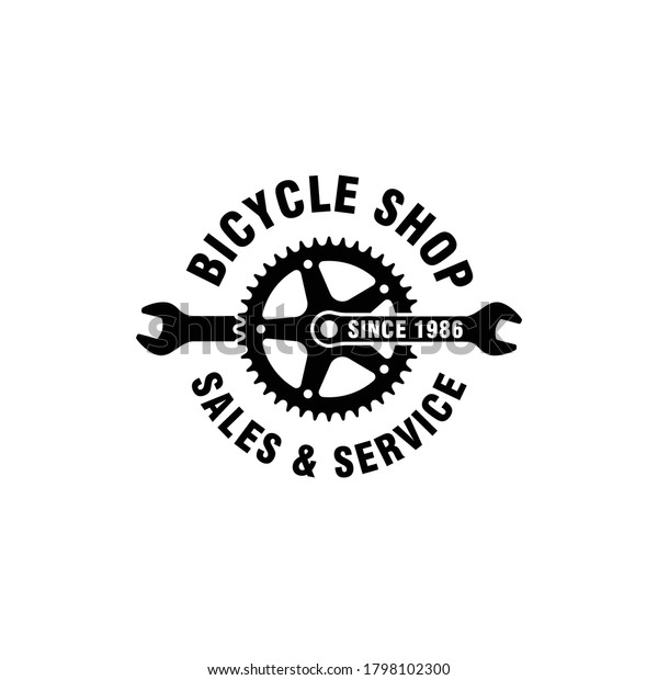 白い背景にレンチ 自転車のギア テキストの白黒のイラスト ベクターイラストは 自転車の売り上げとサービスを宣伝しています 自転車店のロゴ のベクター画像素材 ロイヤリティフリー