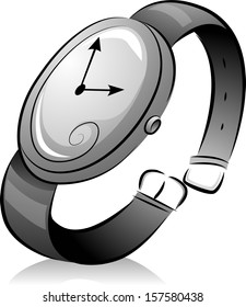 Black and White Illustration of a Wristwatch with a Simple Design