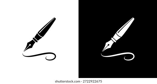Ilustraciones en blanco y negro de un pluma de inmersión clásico, mostradas en positivo y negativo.