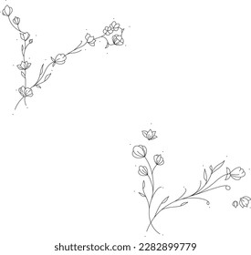 Black and white illustrations of flower constellation. Minimalistic line art tattoo design of Pisces. Hand drawn decorative vector elements for greeting card, wedding invitation and prints