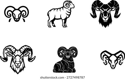 black and white illustrations of rams and goats various animal designs