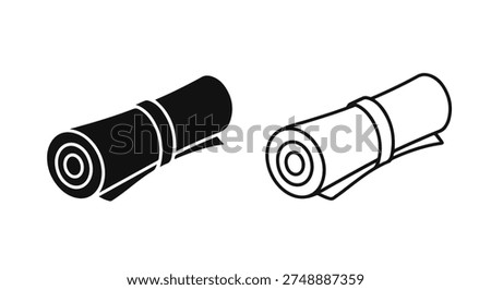 Black and white illustrations of a rolled parchment scroll, shown in two styles.