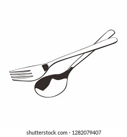 black and white illustrations of spoons and forks