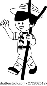 Schwarz-weiße Illustrationen von thailändischen Pfadfinder ist zu Fuß