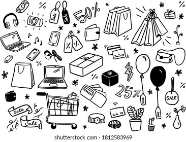 Schwarz-Weiß-Illustrationen mit dem Thema Black Friday.