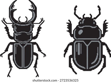 Ilustraciones en blanco y negro de dos escarabajos ciervo vistos desde arriba, mostrando sus mandíbulas distintivas y Formas corporales.