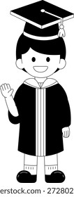 Schwarz-weiße Illustrationen eines jungen Mannes in einem Abschlusskleid
