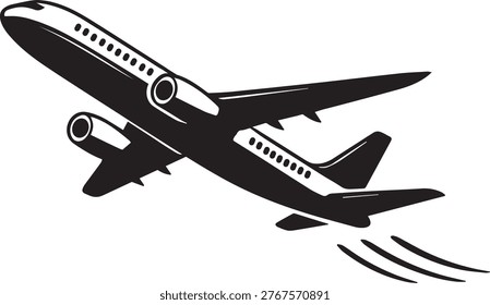 A black and white image of an airplane taking off Vector