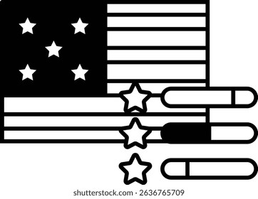 A black and white image of the American flag with stars. The stars are arranged in a way that they are not evenly spaced out