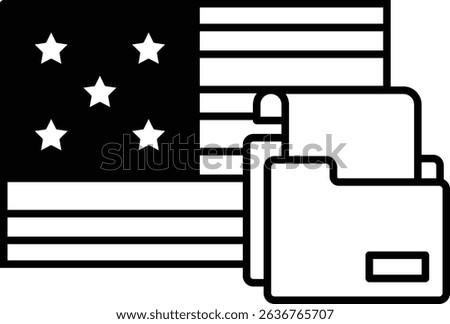 A black and white image of the American flag with a folder on top of it. The folder is labeled 