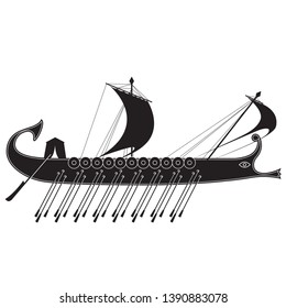 black and white image of an ancient Greek ship. vector illustration. EPS 8.