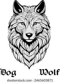Black and white image of an animal.Vector black and white illustration of an animal on a transparent background with text.