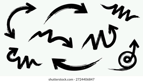 Una Imagen en blanco y negro de flechas y zigzags en un movimiento circular sobre un fondo blanco