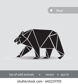 Black and white image of a bear. Illustration of a bear performed in a flat graphic.
