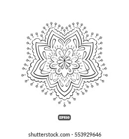 Black and white image of a beautiful flower. The lines and contours. Ethnic style.
