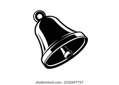 A black and white image of a bell with stars on it