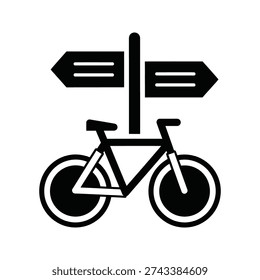 A black and white image of a bicycle with a signpost