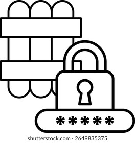A black and white image of a bomb and a lock. The bomb is on the left side of the image and the lock is on the right side. Concept of danger and security