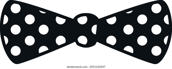 Uma imagem em preto e branco de uma gravata borboleta com um padrão de bolinhas brancas