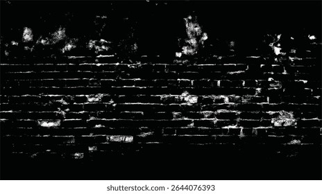 uma imagem em preto e branco de uma parede de tijolos, mostrando danos e desgaste, criando uma aparência texturizada e envelhecida