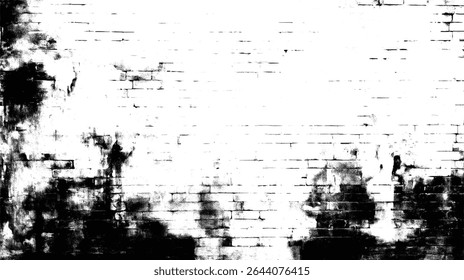 Una Imagen en blanco y negro de una pared de ladrillo con un aspecto grunge angustiado y fuertemente texturizado en general