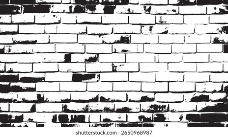 a black and white image of a brick wall with a repeating pattern, creating a textured background design