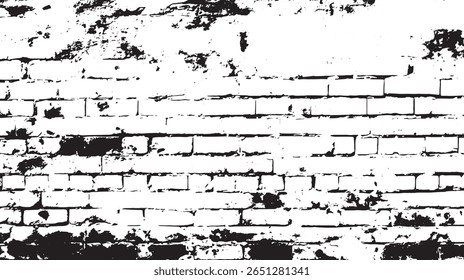 Una Imagen en blanco y negro de una pared de ladrillo con una textura angustiada y grunge, creando un efecto vintage
