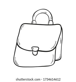 Black and white image of a briefcase. Vector illustration. Bag with handle