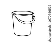 Black and white image of a bucket. Vector illustration. Hand-drawn doodle for design, web, icons, children