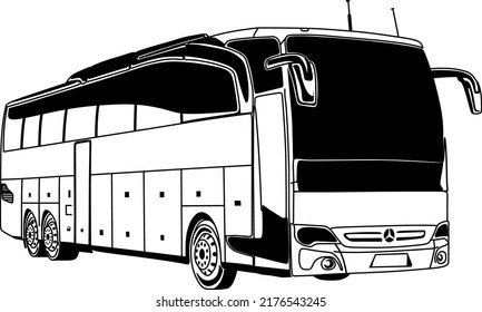 Imagen en blanco y negro de un autobús sobre un fondo transparente. Logo, emblema, signo de advertencia.