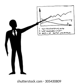 Black and white image of businessman with graph